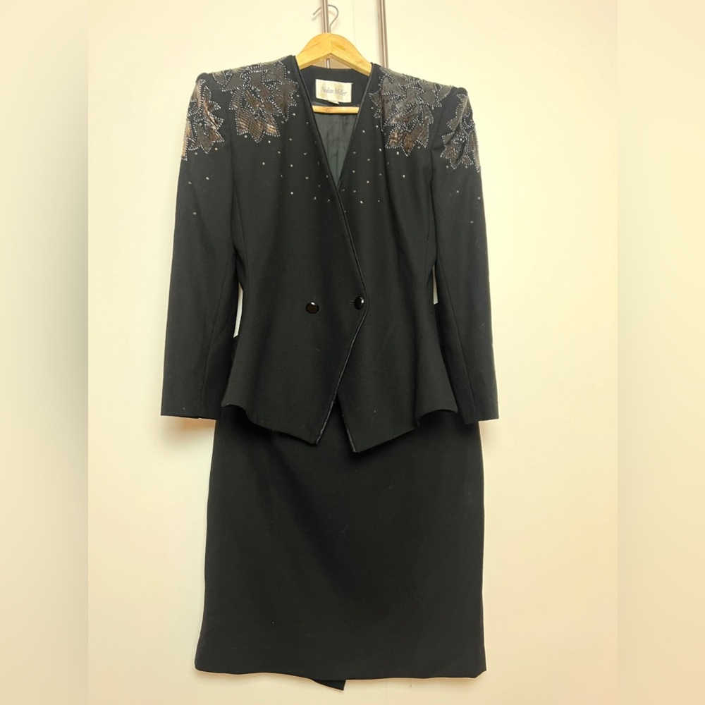 Vinatge Nolan Miller Chic Suit Wool Embllished  With Rhinestone Snake skin Beads - Picture 11 of 11